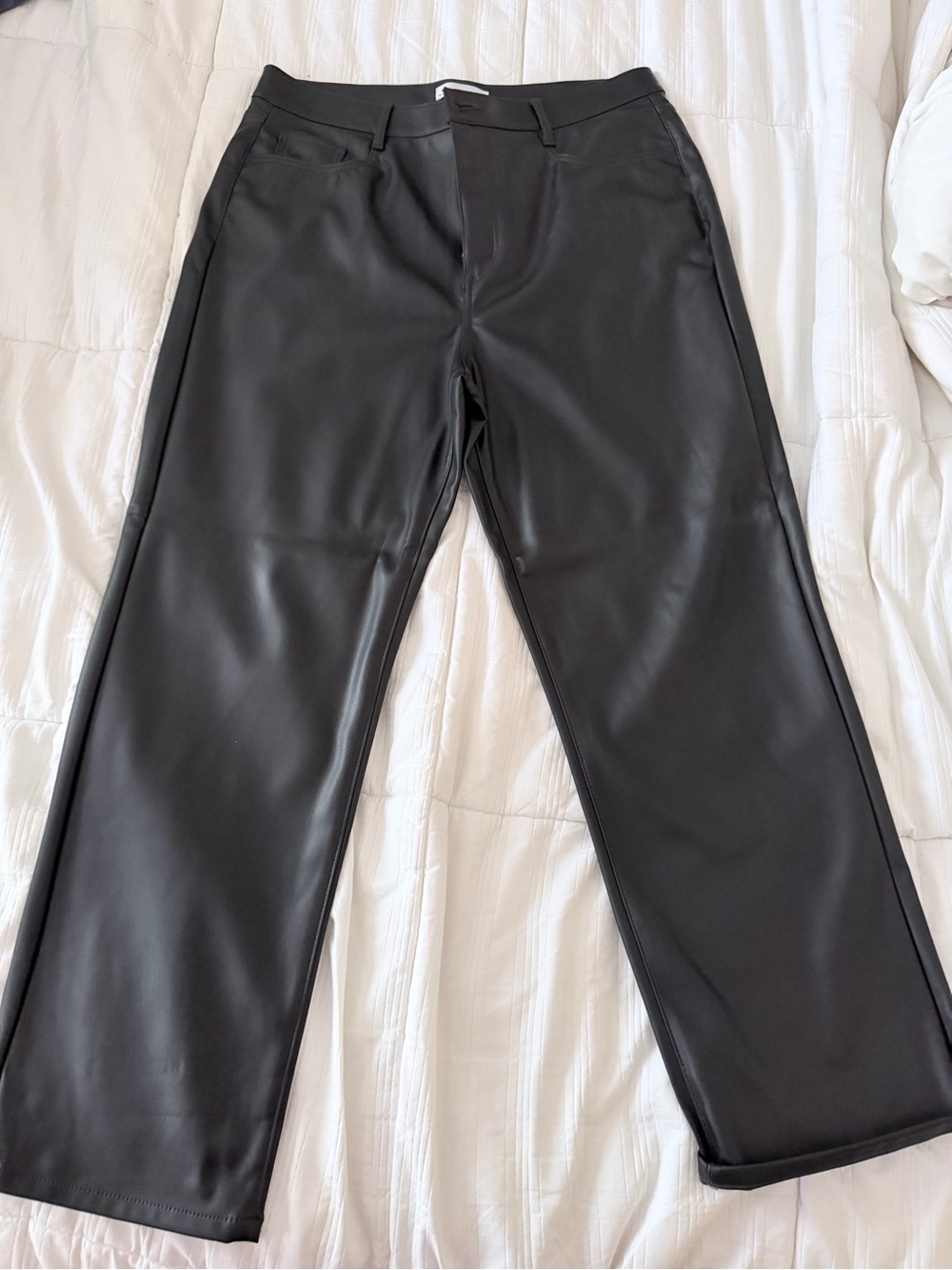 LOFT Black Faux-Leather Straight-Leg Pants